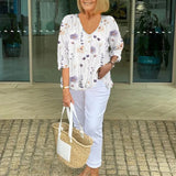 Floral V-Neck Button-Front Blouse