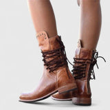 Studded Lace-Up Mid-Calf Boots