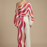 Off-Shoulder Printed Top & Wide Leg Pants Set