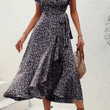Floral Asymmetrical V-Neck Dress