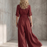 Cross-Front Wide-Leg Jumpsuit