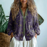 Vintage Leaf Print Button-Down Shirt