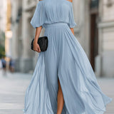 Off Shoulder Pleated Maxi Dress