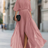Off Shoulder Pleated Maxi Dress