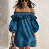 Off-Shoulder Ruffled Denim Mini