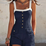 Square-Neck Color-Blocked Jumpsuit