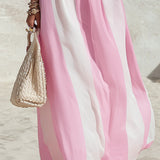 Square Neck Striped Chiffon Maxi