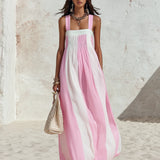 Square Neck Striped Chiffon Maxi