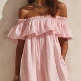 Off-Shoulder Ruffled Striped Maxi