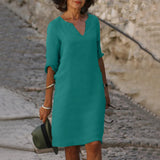 V-Neck Linen Midi Dress