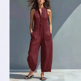 Stand-Collar Sleeveless Jumpsuit