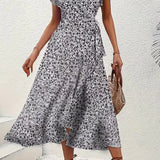 Floral Asymmetrical V-Neck Dress