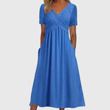 Short-Sleeve A-Line Midi Dress