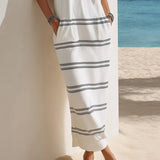 White Hooded Striped Maxi Dress