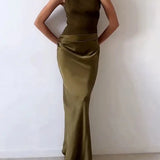 Women's One Shoulder Pleated Maxi Dress