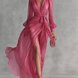 V-Neck Tie-Waist Maxi Dress