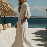 Collarless Striped Button-Front Midi