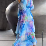 Floral Tiered Chiffon Maxi Dress