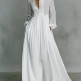 Stand-Up Collar Button-Front Maxi Dress