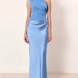 Women's One Shoulder Pleated Maxi Dress