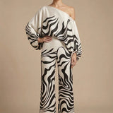 Off-Shoulder Printed Top & Wide Leg Pants Set