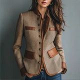 Faux-Leather Trim Tweed Jacket