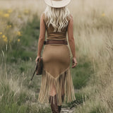 Sleeveless Fringed Midi Dress