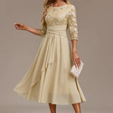 Floral Lace Chiffon Midi Dress