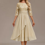 Floral Lace Chiffon Midi Dress