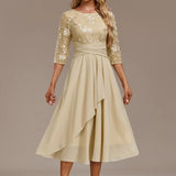 Floral Lace Chiffon Midi Dress