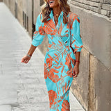 Leaf Print Wrap Maxi Dress