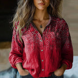 Vintage Print Button-Front Blouse