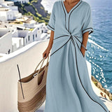 Twist-Front V-Neck Maxi Dress