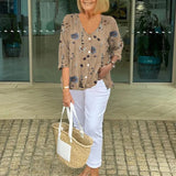 Floral V-Neck Button-Front Blouse