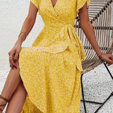 Floral Asymmetrical V-Neck Dress