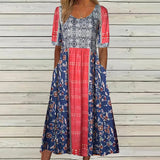 Boho Print Square Neck Tiered Midi Dress