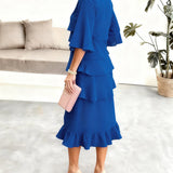 Layered Ruffle A-Line Midi Dress