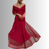 Off-Shoulder Chiffon Maxi Dress