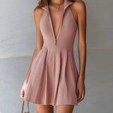 Ribbed Knit A-Line Mini Dress
