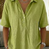Short-Sleeve Collared Blouse
