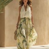 Ruffled Sleeveless Top and Floral Pants Set