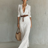 Lapel Collar Belted Maxi Dress