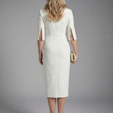Split-Sleeve Fitted Midi Dress