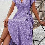 Floral Asymmetrical V-Neck Dress