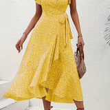 Floral Asymmetrical V-Neck Dress