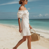 Off-Shoulder Ruffled Button-Front Mini