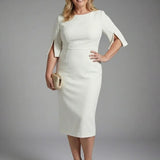 Split-Sleeve Fitted Midi Dress