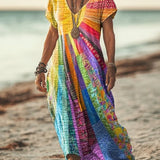 V-Neck Sun Print Casual Dress