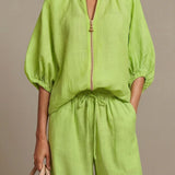 Zip-Front Wide-Leg Set