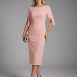 Split-Sleeve Fitted Midi Dress